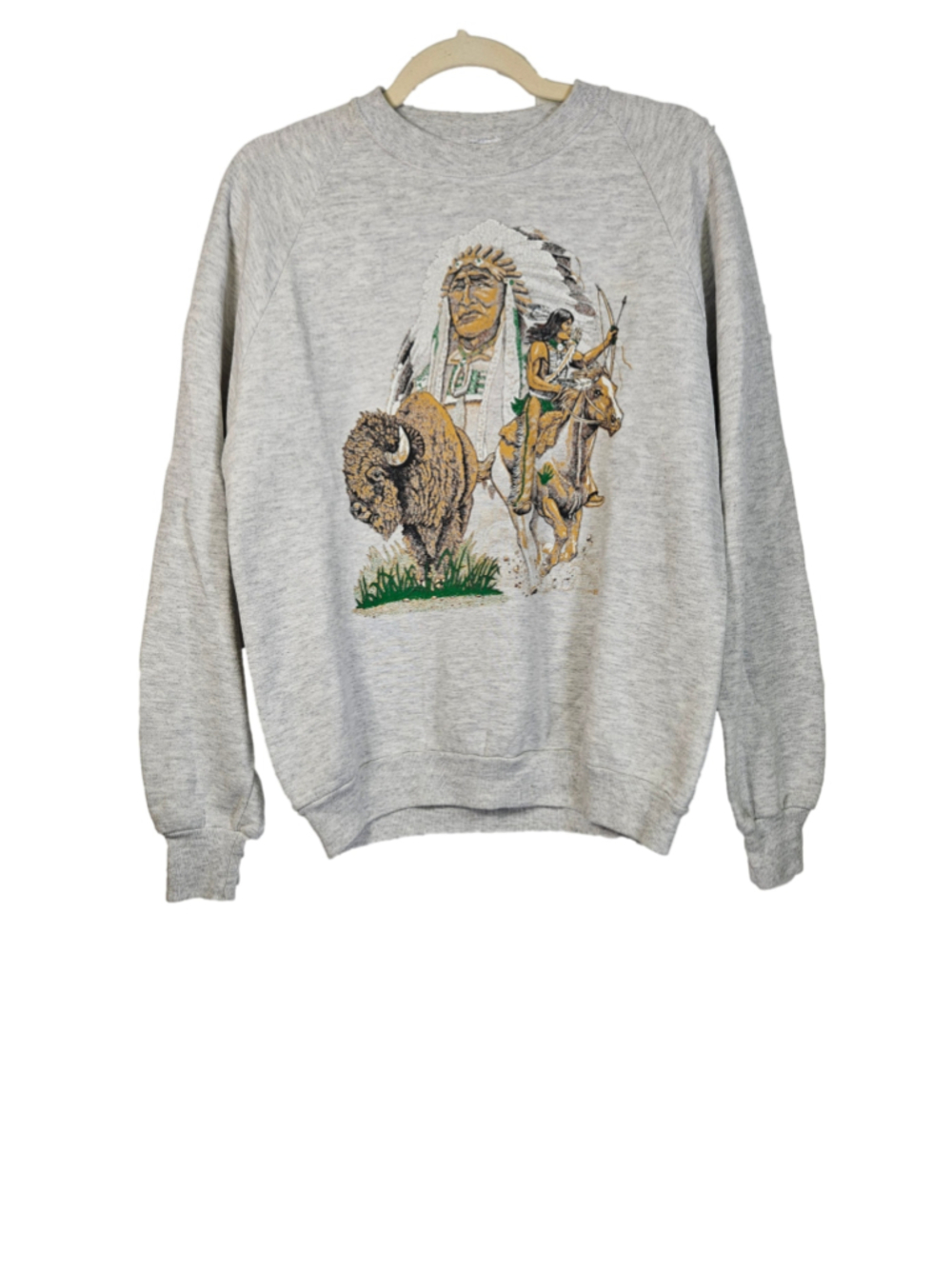 Vintage 1991 Brown & Bigelow Native American Buffalo Raglan Sweatshirt M